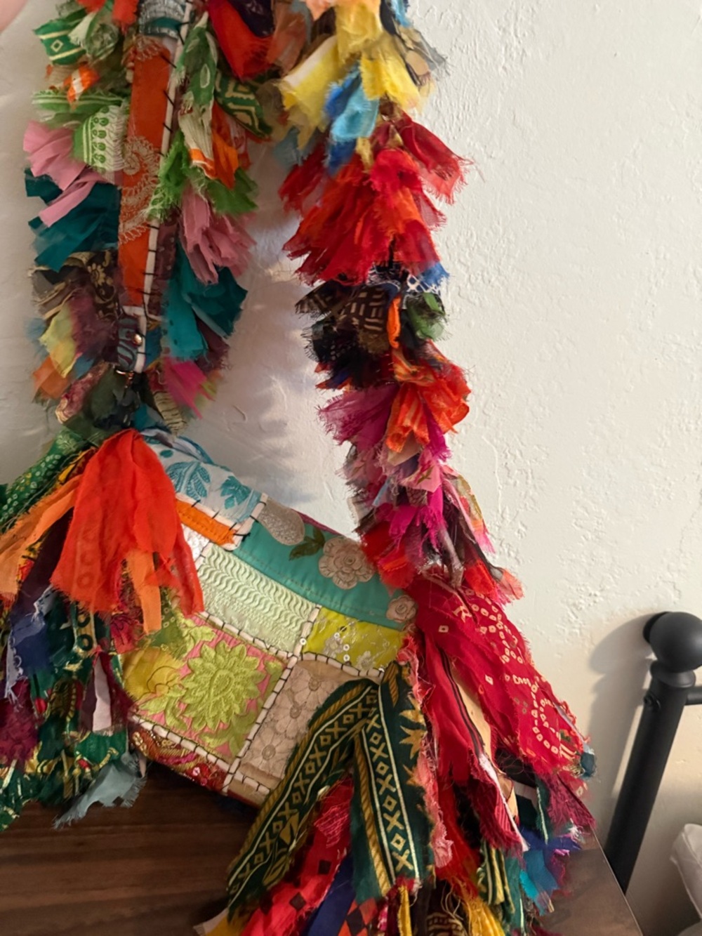 Colorful Boho Patchwork Shoulder Bag with Tassels